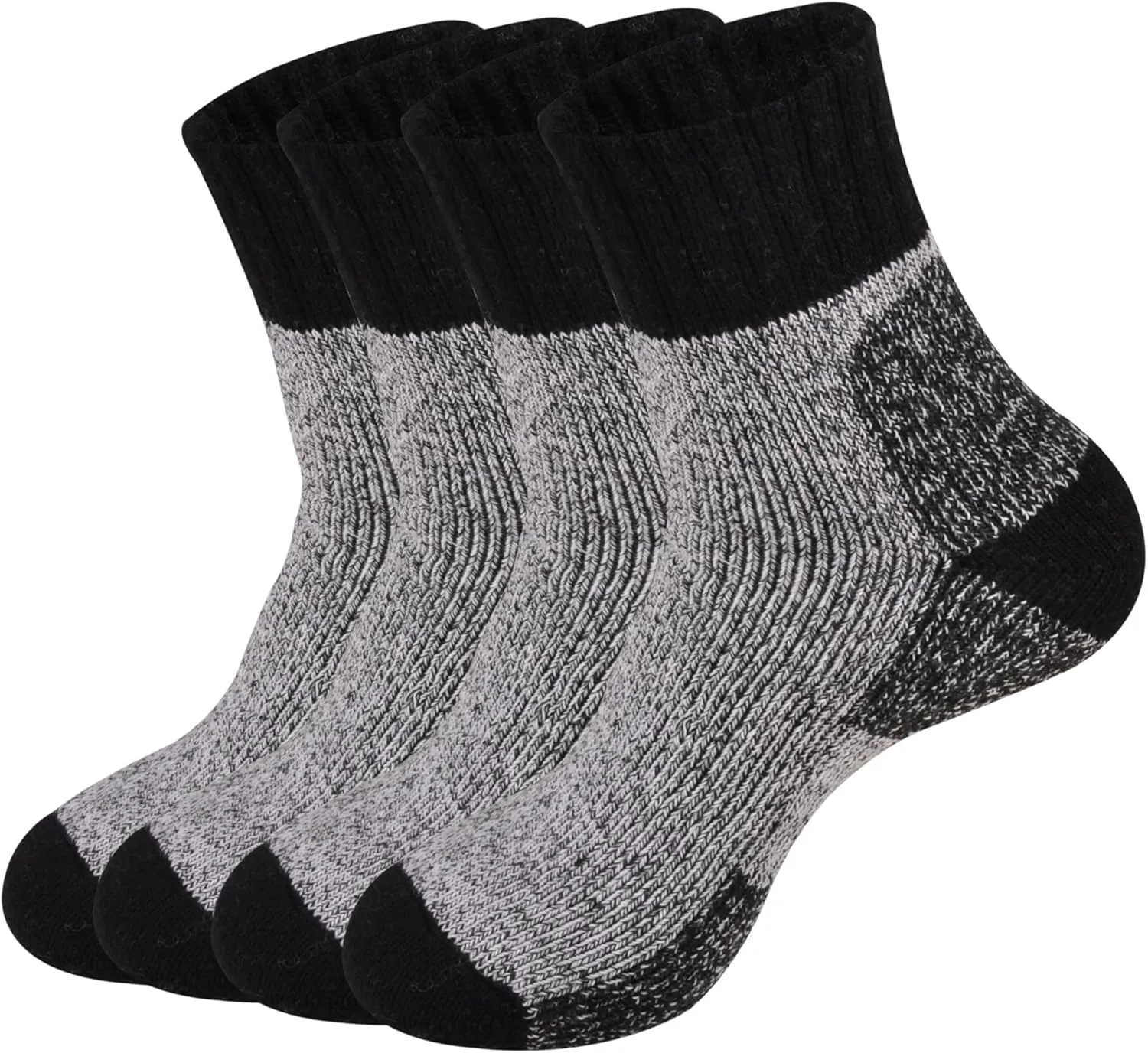 ECOEY Men's Merino Wool Cushioned Hiking Trekking Socks 4 Pairs, Quarter Length with Moisture Wicking