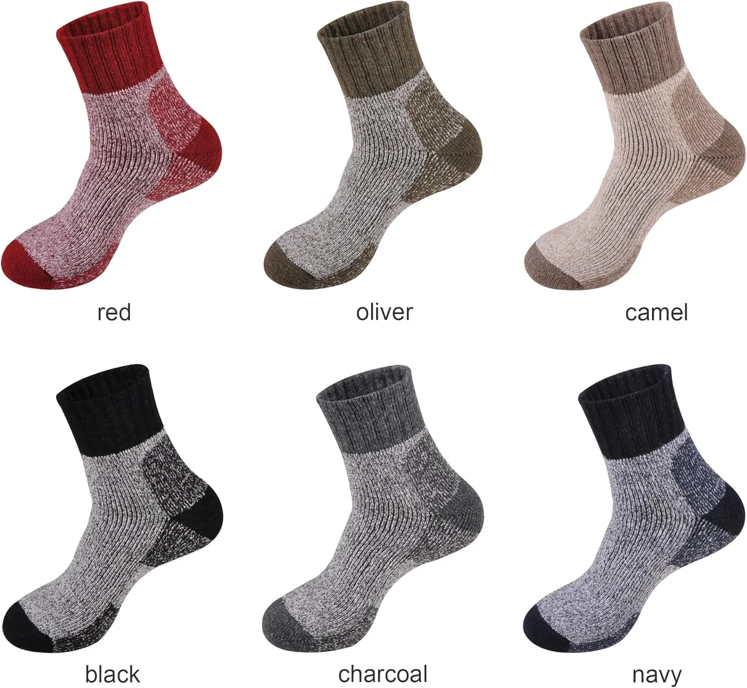 ECOEY Men's Merino Wool Cushioned Hiking Trekking Socks 4 Pairs, Quarter Length with Moisture Wicking
