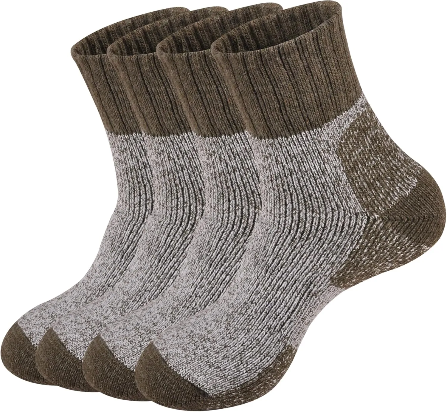 ECOEY Men's Merino Wool Cushioned Hiking Trekking Socks 4 Pairs, Quarter Length with Moisture Wicking