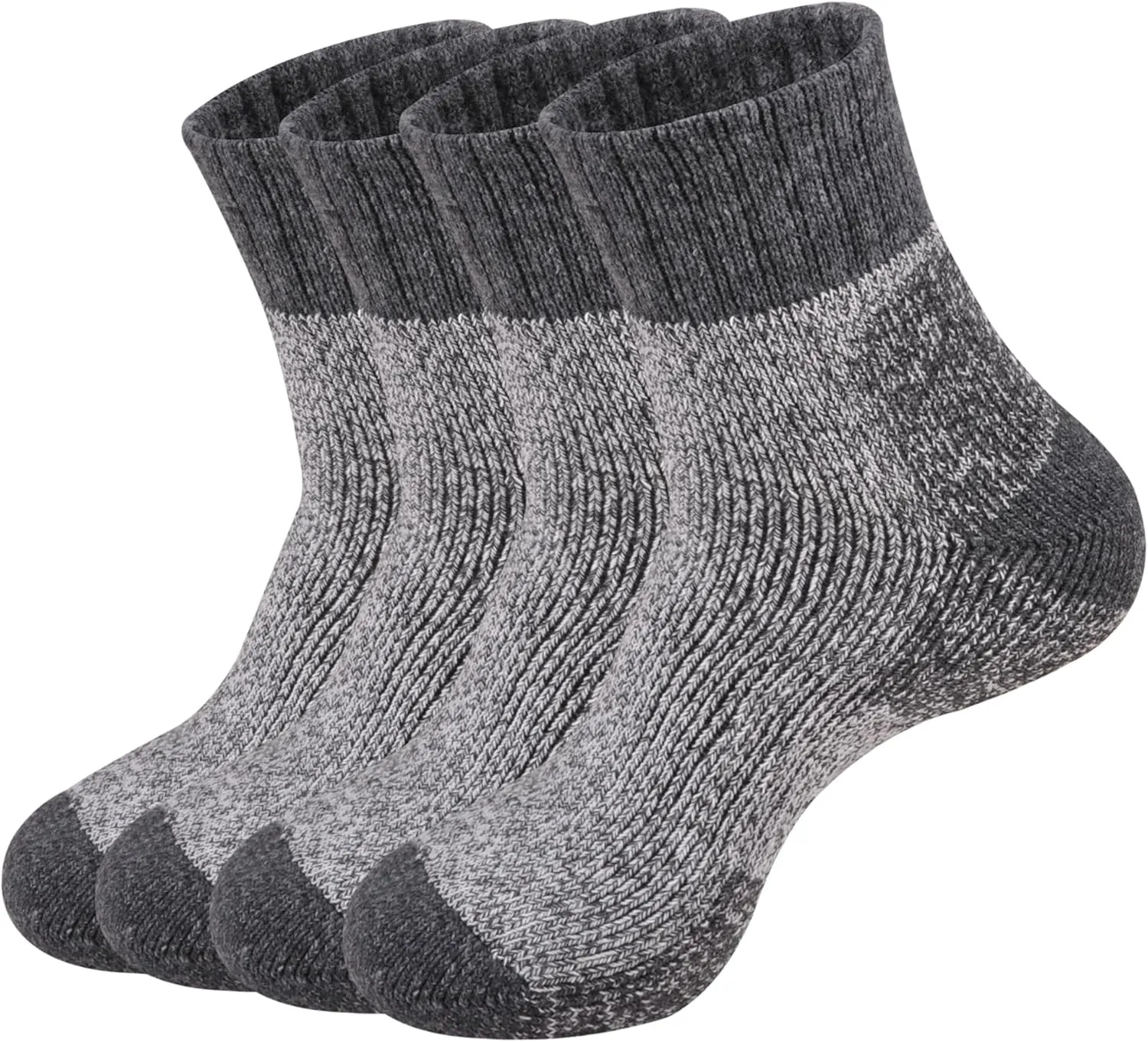 ECOEY Men's Merino Wool Cushioned Hiking Trekking Socks 4 Pairs, Quarter Length with Moisture Wicking