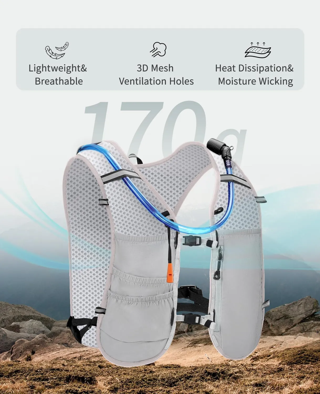 ECOHUB Running Hydration Vest Backpack, Lightweight Breathable Pack with 2L Water Bladder Bag Daypack for Hiking Trail Running Cycling Race Marathon for Women Men