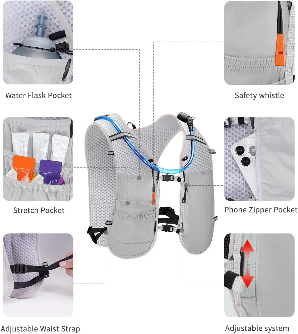 ECOHUB Running Hydration Vest Backpack, Lightweight Breathable Pack with 2L Water Bladder Bag Daypack for Hiking Trail Running Cycling Race Marathon for Women Men