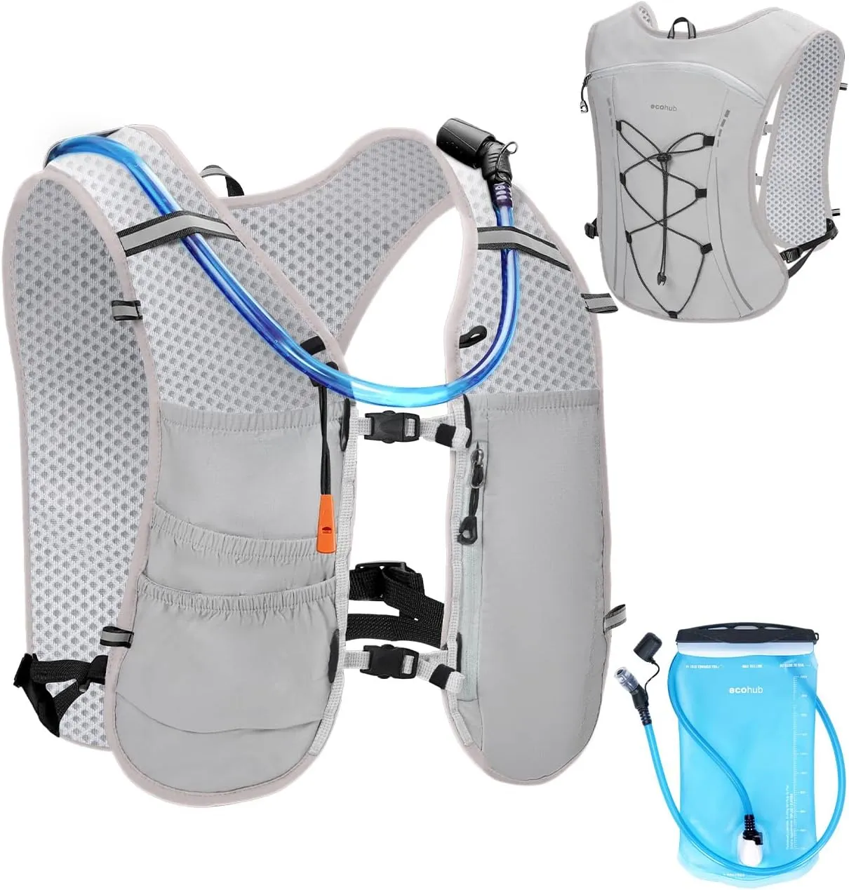 ECOHUB Running Hydration Vest Backpack, Lightweight Breathable Pack with 2L Water Bladder Bag Daypack for Hiking Trail Running Cycling Race Marathon for Women Men