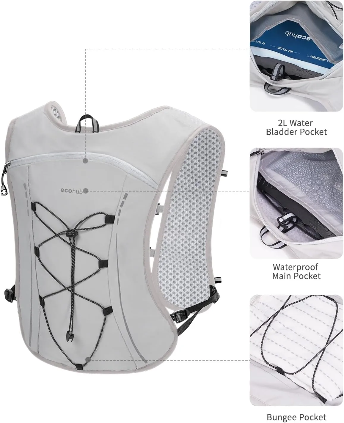 ECOHUB Running Hydration Vest Backpack, Lightweight Breathable Pack with 2L Water Bladder Bag Daypack for Hiking Trail Running Cycling Race Marathon for Women Men