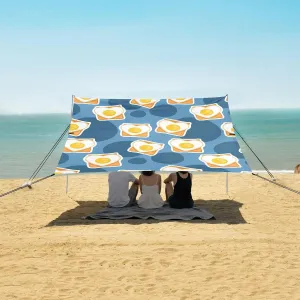 Egg Heart Toast Pattern Beach Camping Tent Sun Shelter for Whole Family, Beach Shade Canopy with UPF50  UV Protection,Easy Set Up and Carry,Outdoor Shade for Trips, Fishing, Backyard Fun Picnic