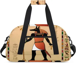 Egypt Murals Gym Duffel Bag for Men Women Deity Anubis Sports Tote Bag with Adjustable Shoulder Strap for Dance Gymnastics Traveling Outdoor Camping Overnight Stay