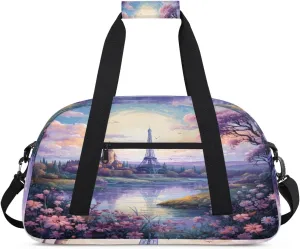 Eiffel Tower Gym Duffel Bag for Men Women Romantic Paris Sports Tote Bag with Adjustable Shoulder Strap for Dance Gymnastics Traveling Outdoor Camping Overnight Stay