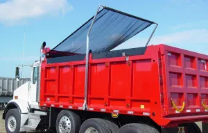Electric 4-Spring System with Tarp. Aluminum Arms, from Kym Industries for Dump Trucks/Trailers with beds up to 24' and 110" Wide. (Waterproof Black Asphalt Vinyl, 7'6" x 14')