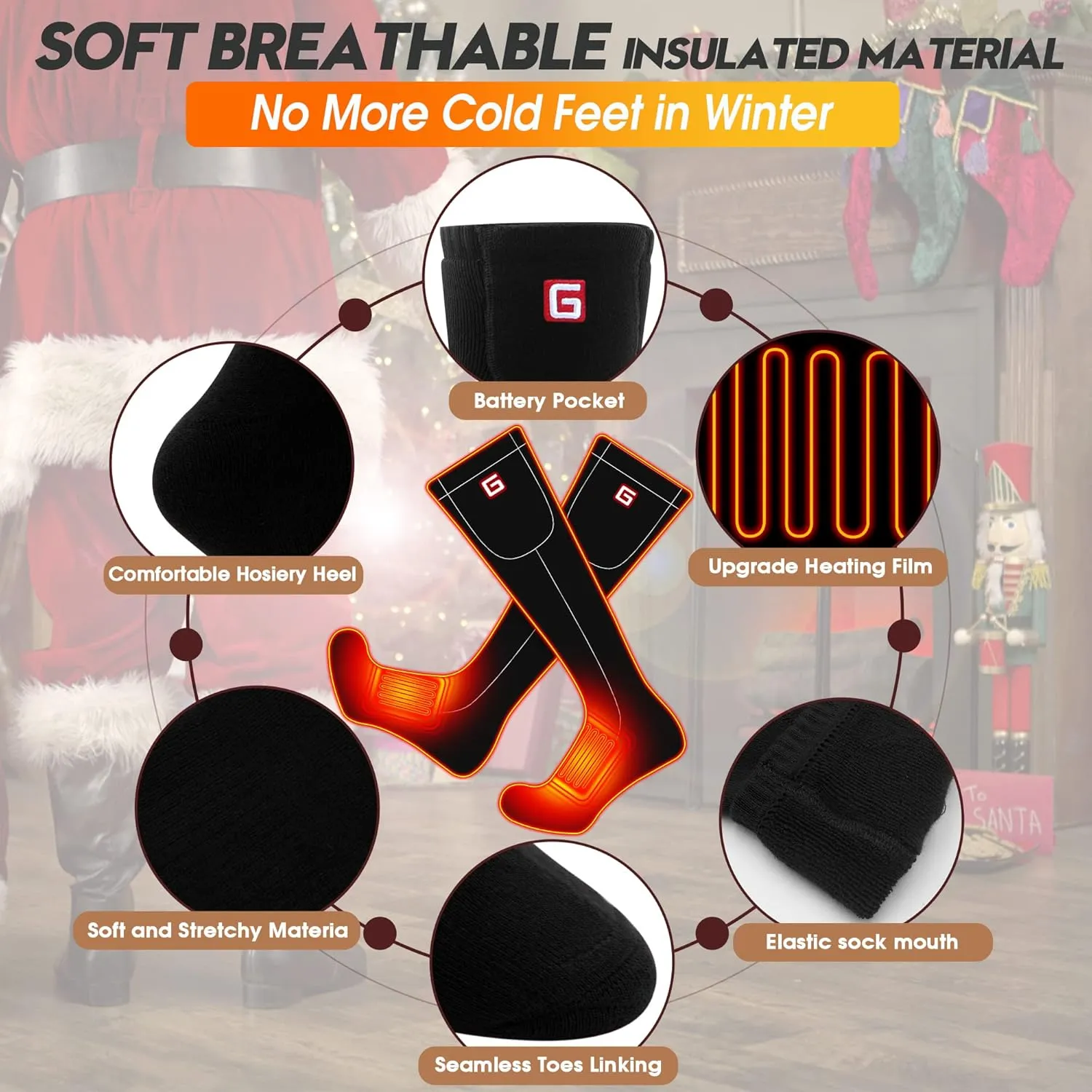 Electric Heated Socks Rechargebale Battery Powered Heating Socks for Men Women,Winter Thermal Insulated Thick Sox Kit for Chronically Cold Feet,Novelty Sports Hunting Hiking Skiing Foot Warmer Socks