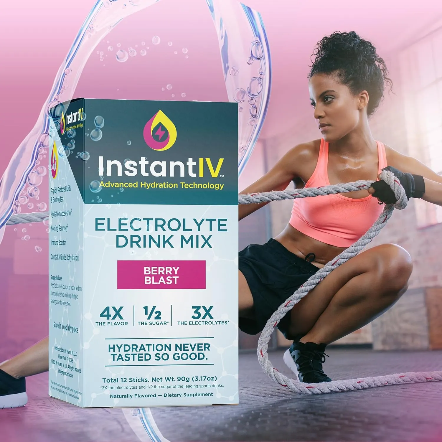 Electrolytes Powder - 3X Electrolytes,1/2 Sugar with Vitamin C, B3, B6, Electrolytes Powder Packets for Hydration, Recovery & Immunity, Vegan & Gluten Free | Berry Blast - 12 Packets