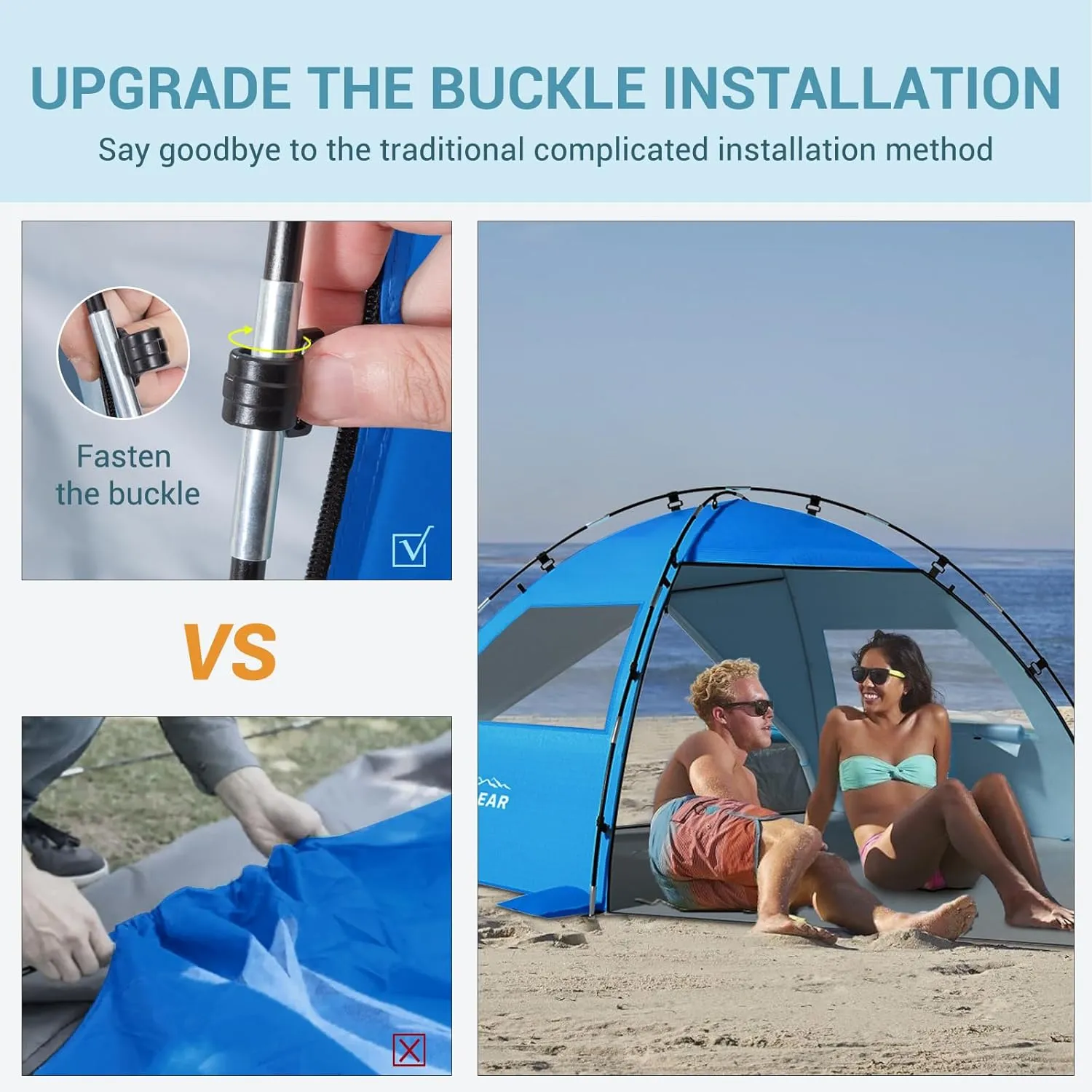 Elegear Beach Tent Sun Shelter with Canopy, 4-5 Person Pop Up Beach Tent Cabana, Easy Setup UPF 50  UV Protection Portable Lightweight Double Silver Coating Sun Shade Shelter - Dark Blue