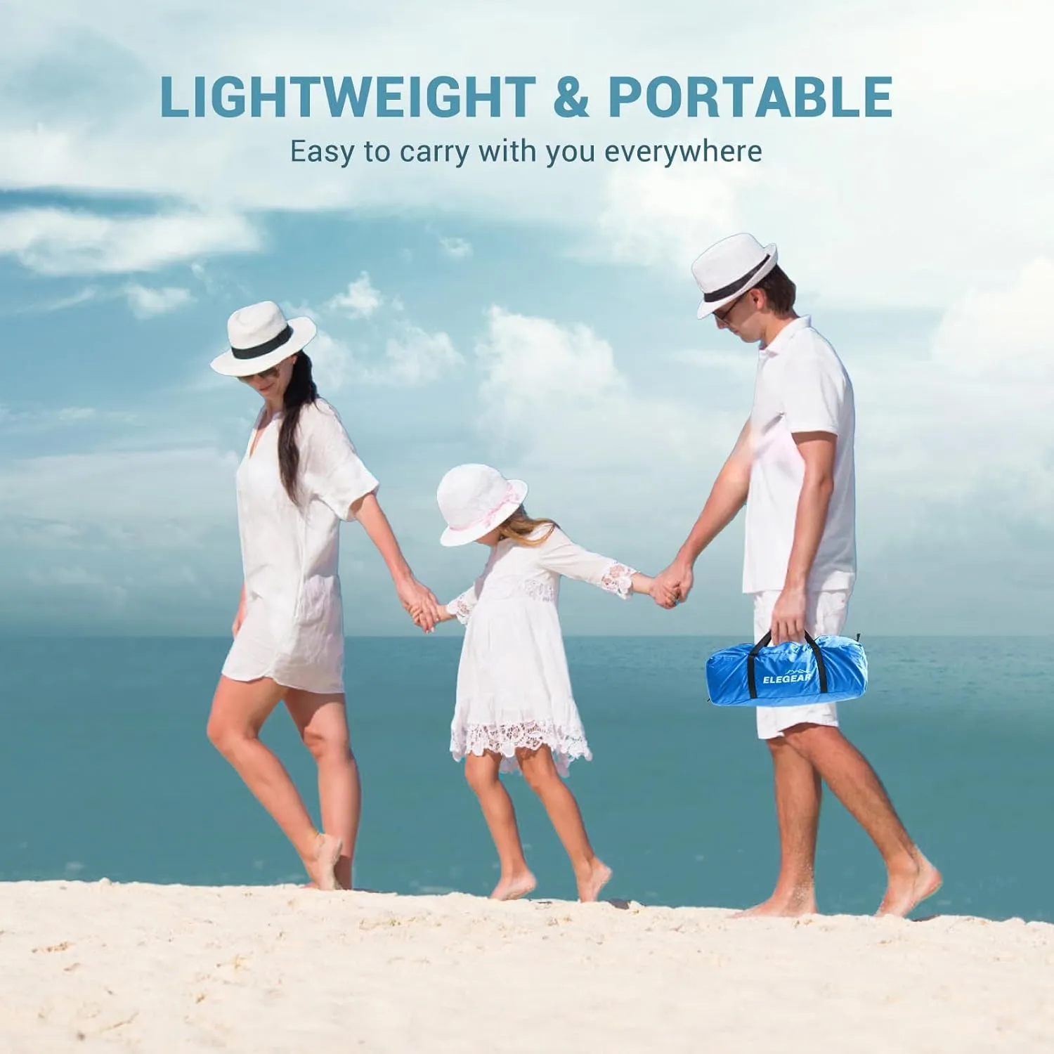 Elegear Beach Tent Sun Shelter with Canopy, 4-5 Person Pop Up Beach Tent Cabana, Easy Setup UPF 50  UV Protection Portable Lightweight Double Silver Coating Sun Shade Shelter - Dark Blue