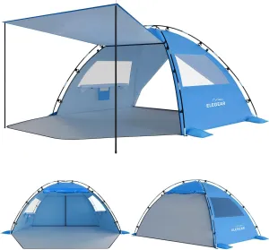 Elegear Beach Tent Sun Shelter with Canopy, 4-5 Person Pop Up Beach Tent Cabana, Easy Setup UPF 50  UV Protection Portable Lightweight Double Silver Coating Sun Shade Shelter - Dark Blue