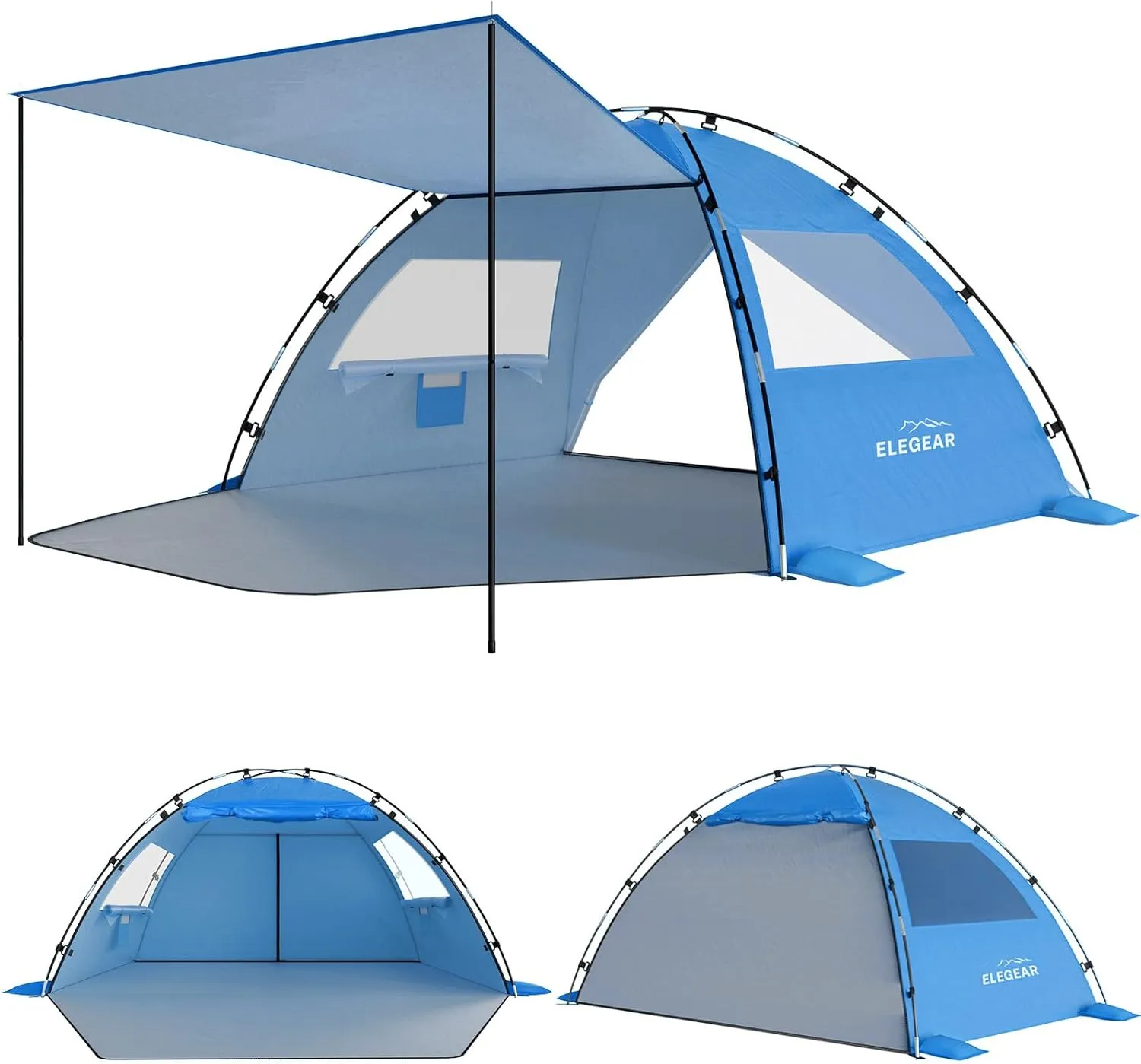 Elegear Beach Tent Sun Shelter with Canopy, 4-5 Person Pop Up Beach Tent Cabana, Easy Setup UPF 50  UV Protection Portable Lightweight Double Silver Coating Sun Shade Shelter - Dark Blue