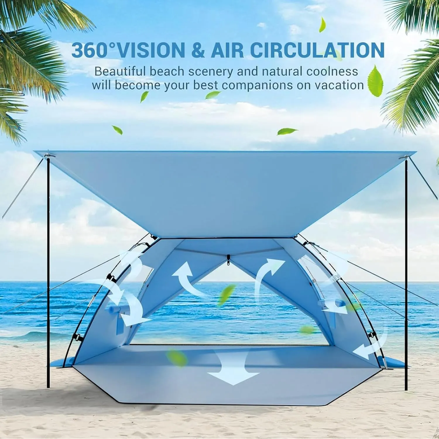 Elegear Beach Tent Sun Shelter with Canopy, 4-5 Person Pop Up Beach Tent Cabana, Easy Setup UPF 50  UV Protection Portable Lightweight Double Silver Coating Sun Shade Shelter - Dark Blue