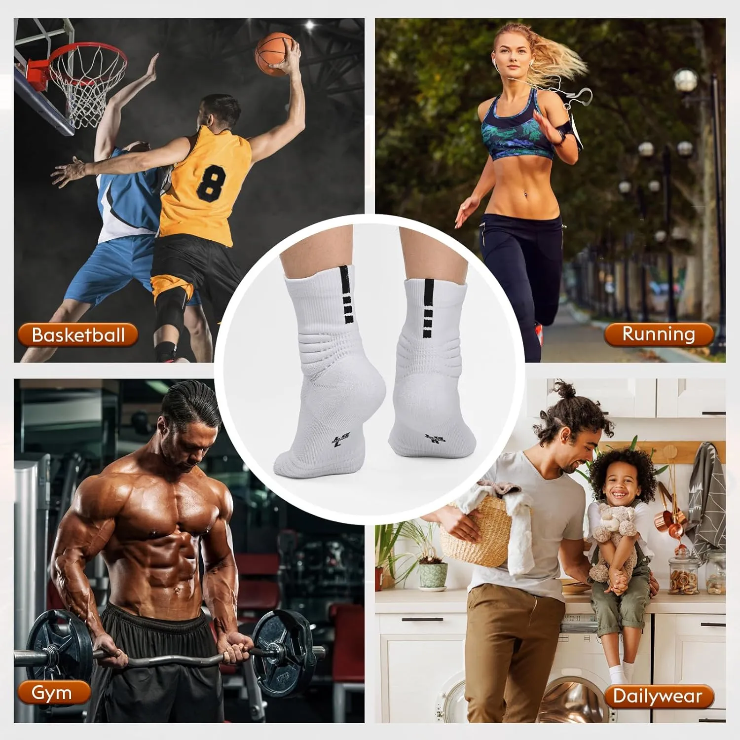 Elite Basketball Socks, Cushioned Athletic Sports Crew Socks for Youth Adult
