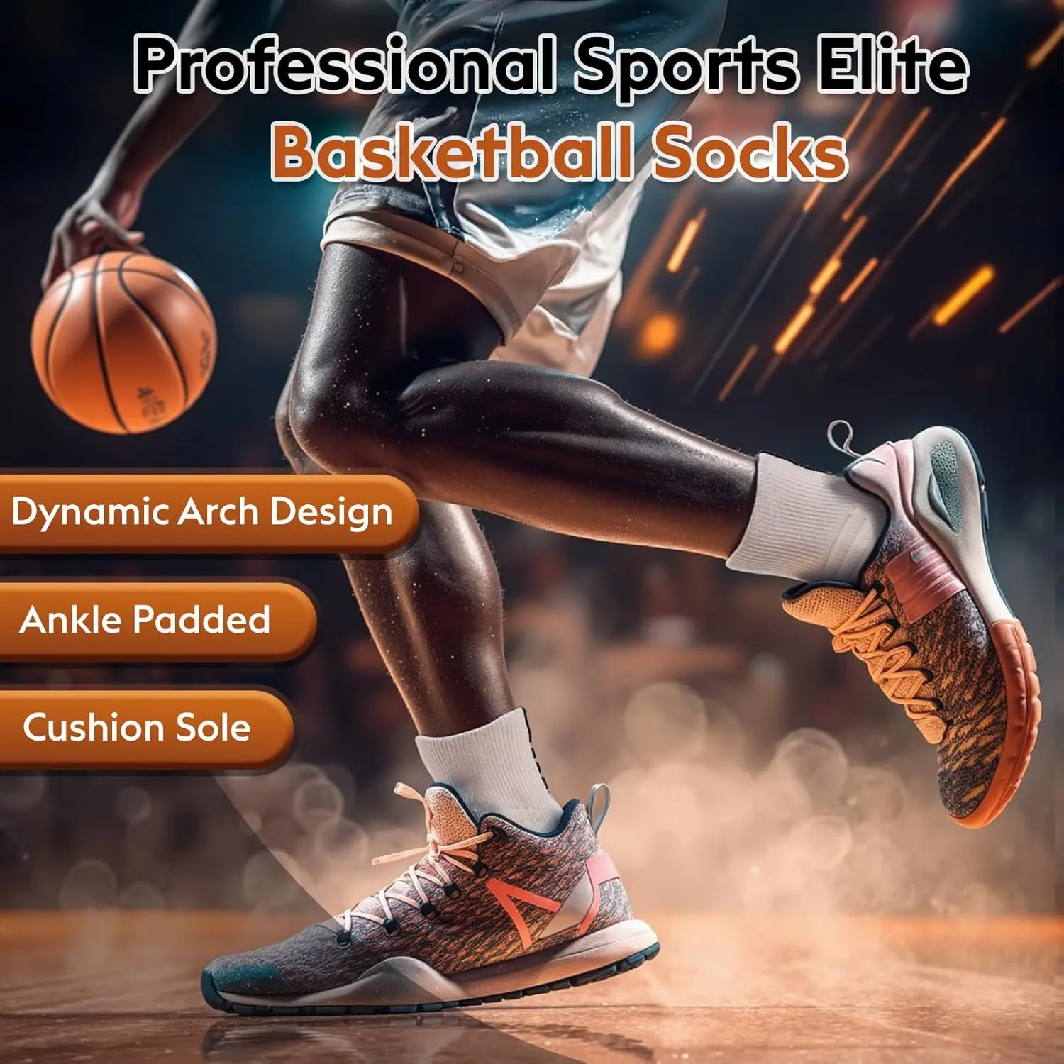 Elite Basketball Socks, Cushioned Athletic Sports Crew Socks for Youth Adult