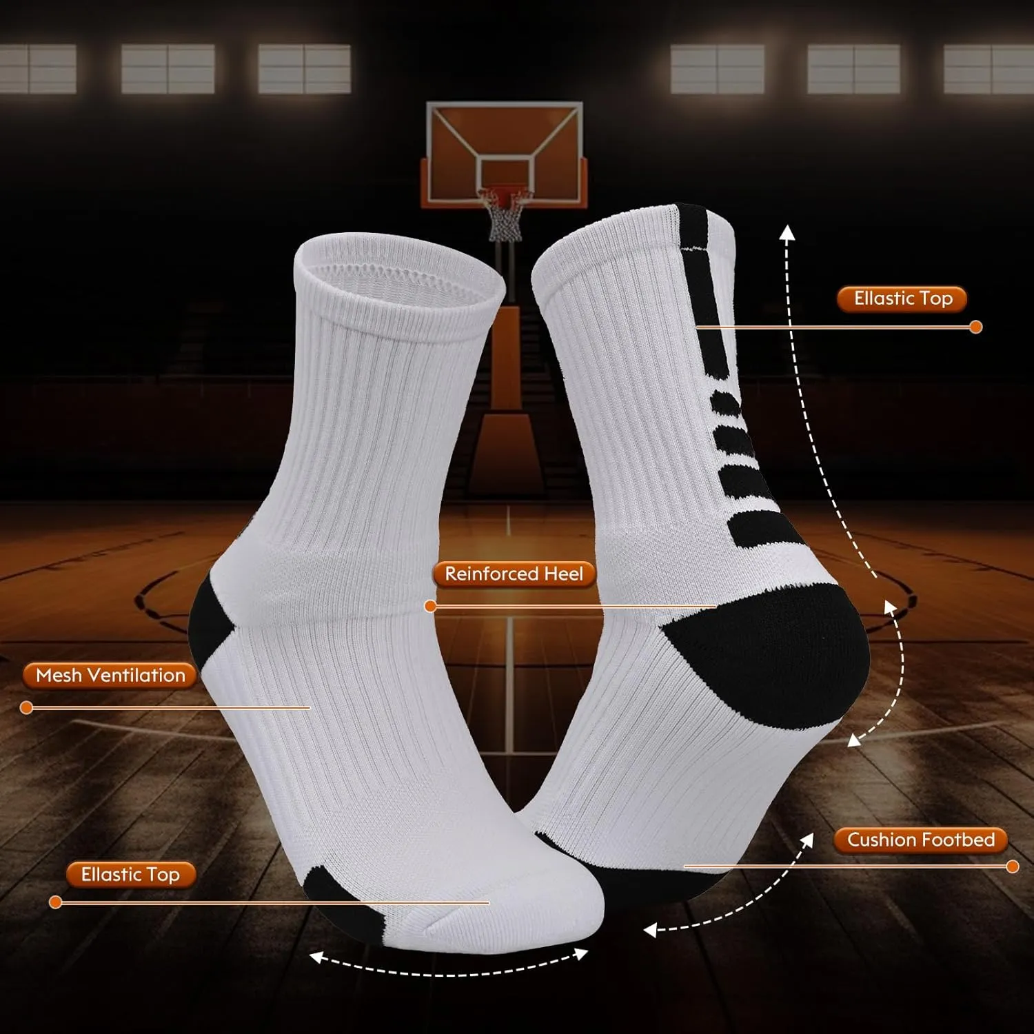 Elite Basketball Socks, Cushioned Athletic Sports Crew Socks for Youth Adult
