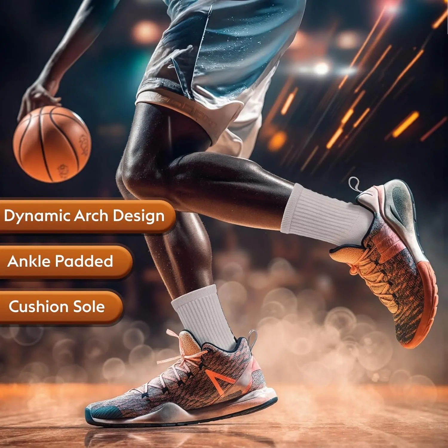 Elite Basketball Socks, Cushioned Athletic Sports Crew Socks for Youth Adult