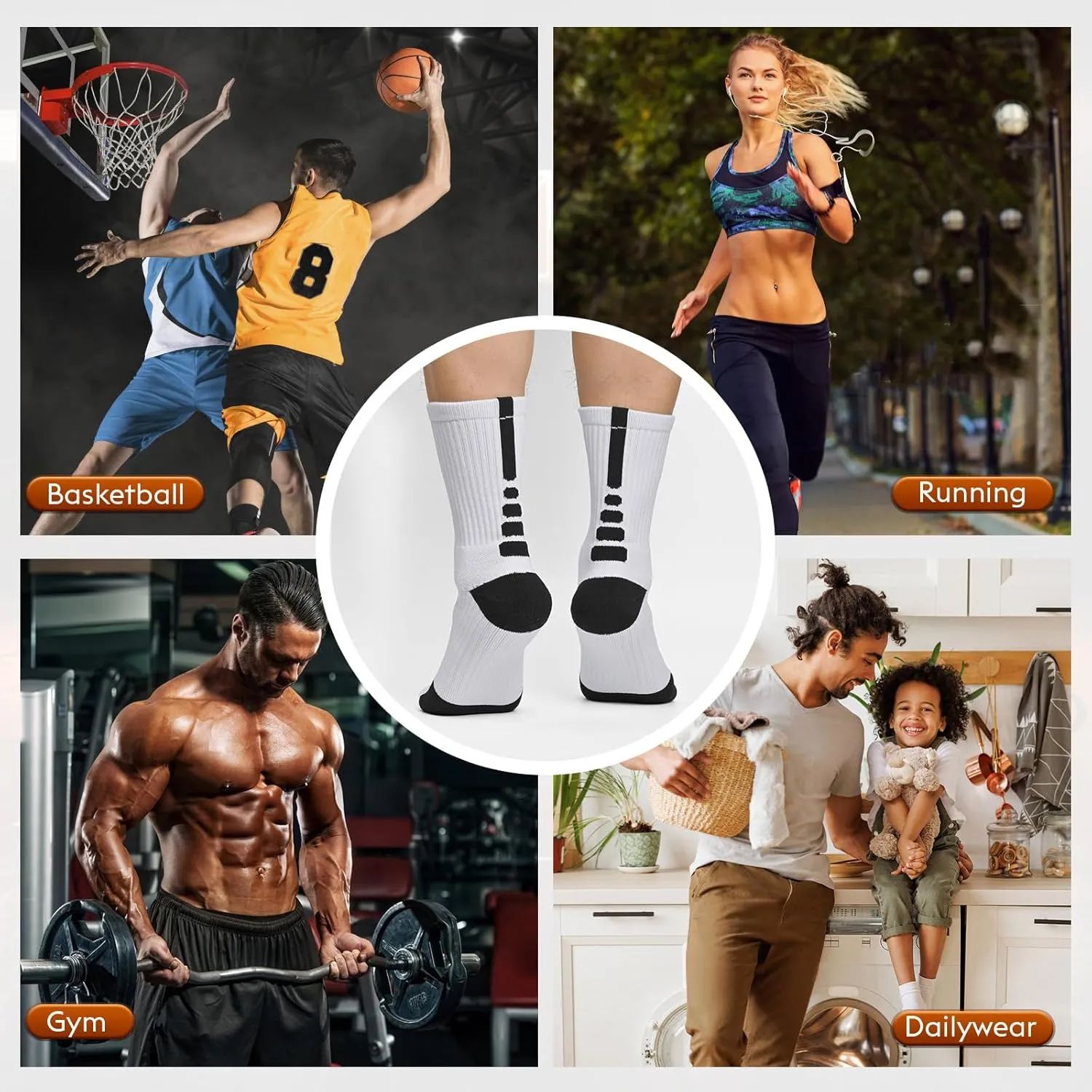 Elite Basketball Socks, Cushioned Athletic Sports Crew Socks for Youth Adult