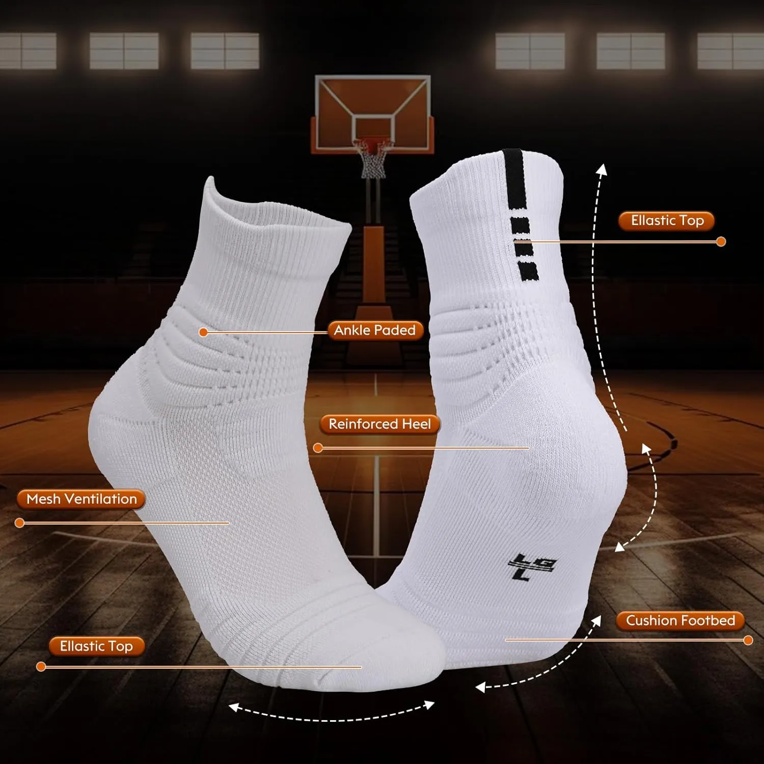 Elite Basketball Socks, Cushioned Athletic Sports Crew Socks for Youth Adult