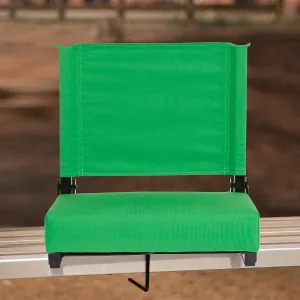 EMMA   OLIVER Bright Green Stadium Chair - 500 lb. Rated Folding Chair - Carry Handle - Ultra-Padded Seat