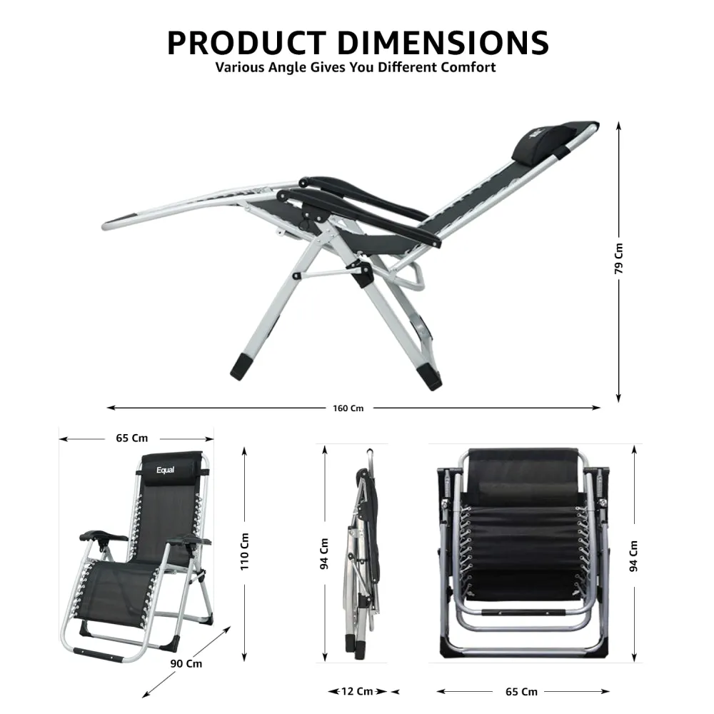 Equal Mild Steel Zero Gravity Reclining Lounge and Folding Recliner Chair (Grey)