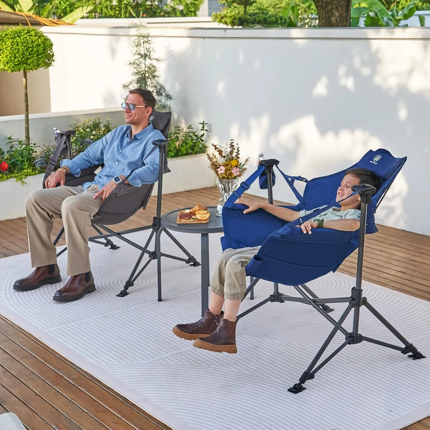 EVER ADVANCED Padded Hammock Camping Chair, Oversized Heavy Duty Swing Chair with Detachable Cup Holder, Portable Folding Rocking Camping Chair for Outdoor&Indoor, Support Up to 400lbs, Blue