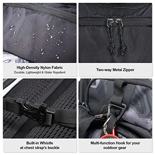 EVERFUN Hydration Backpack with Free 2L Water Bladder BPA Free Lightweight Insulation Hiking Pack Tactical Backpack Women Men Hydration Day Rucksack for Cycling, Climbing, Camping, Hiking, Black