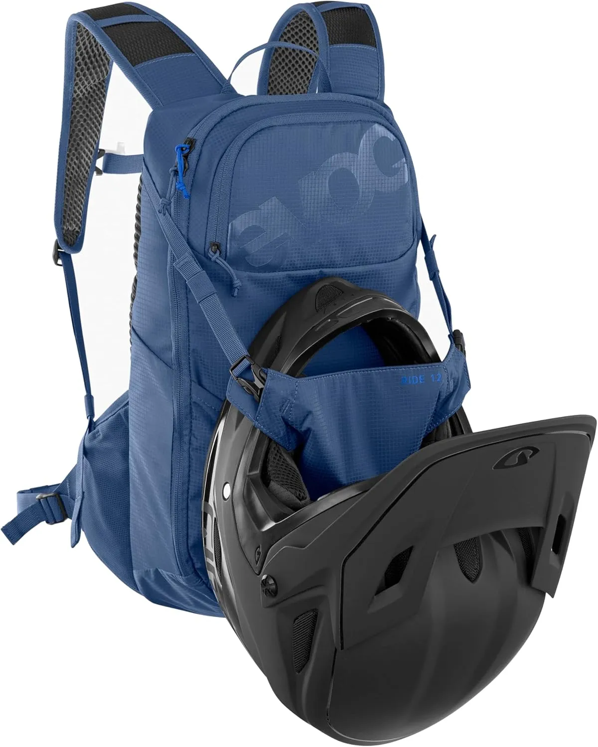 EVOC Ride 12 Protector Bicycle Backpack, Trekking Backpack (Clever Bag Management, Backpack with Back Padding, 2L Hydration Bladder), Denim