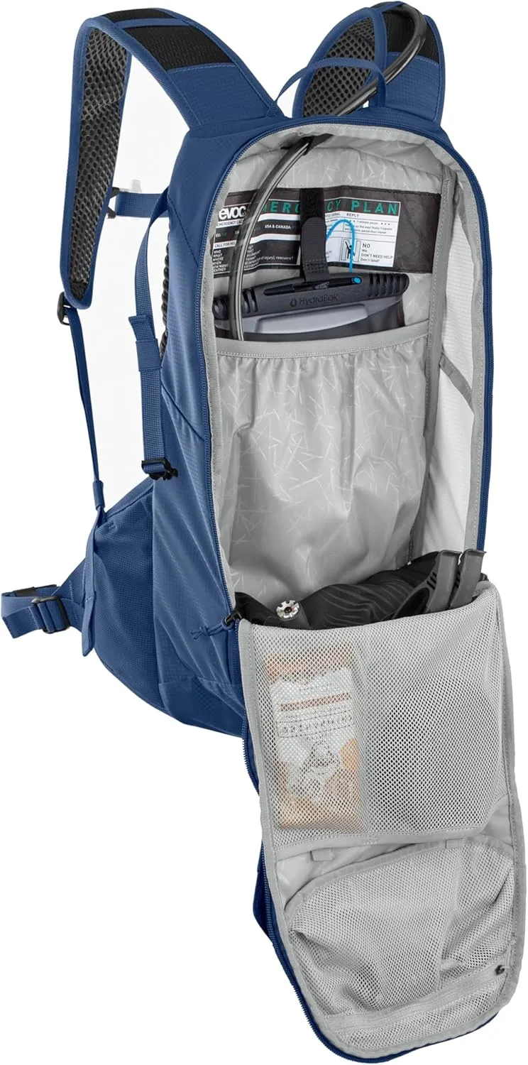 EVOC Ride 12 Protector Bicycle Backpack, Trekking Backpack (Clever Bag Management, Backpack with Back Padding, 2L Hydration Bladder), Denim