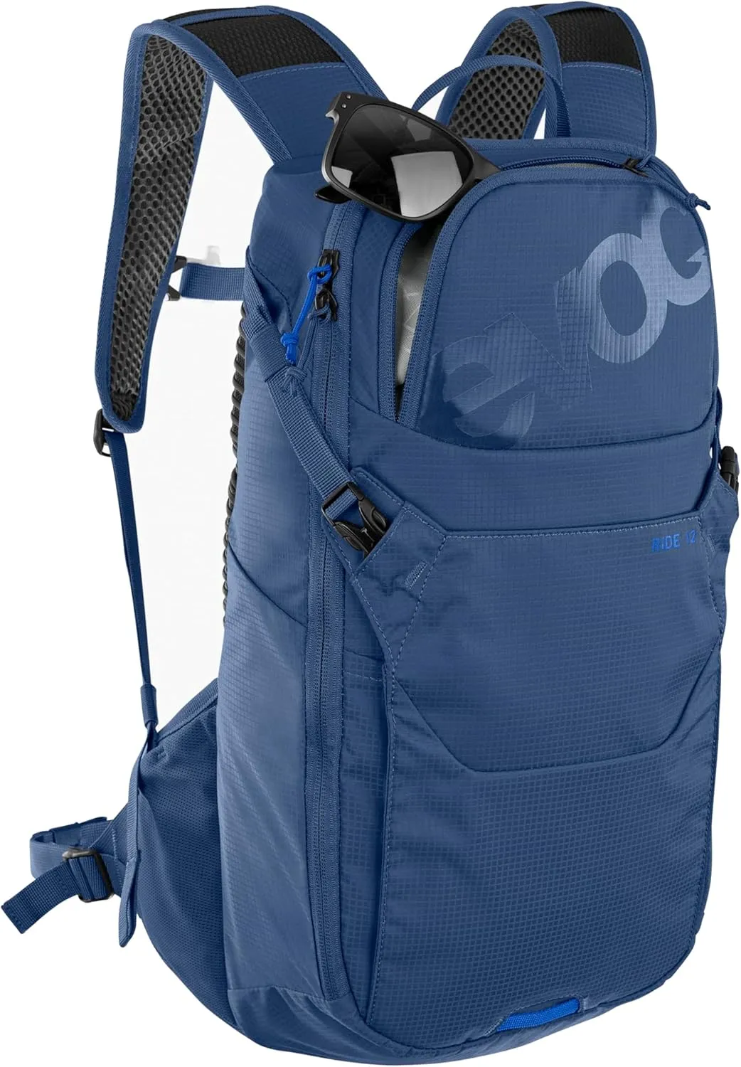 EVOC Ride 12 Protector Bicycle Backpack, Trekking Backpack (Clever Bag Management, Backpack with Back Padding, 2L Hydration Bladder), Denim