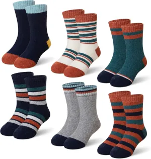 Eyean Kids Merino Wool Socks Boys Girls Thermal Winter Hiking Warm Thick Boot Cozy Toddler Crew Socks 6 Pairs