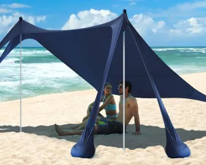 EYEFAME UPF50  Anti-Wind Beach Tent, Latest Stable 6 Sandbags Design Pop Up Beach Canopy Sun Shade with Carrying Bag, Portable Easy Assemble Sun Shelter for Outdoor Camping Trips, Fishing, Picnics