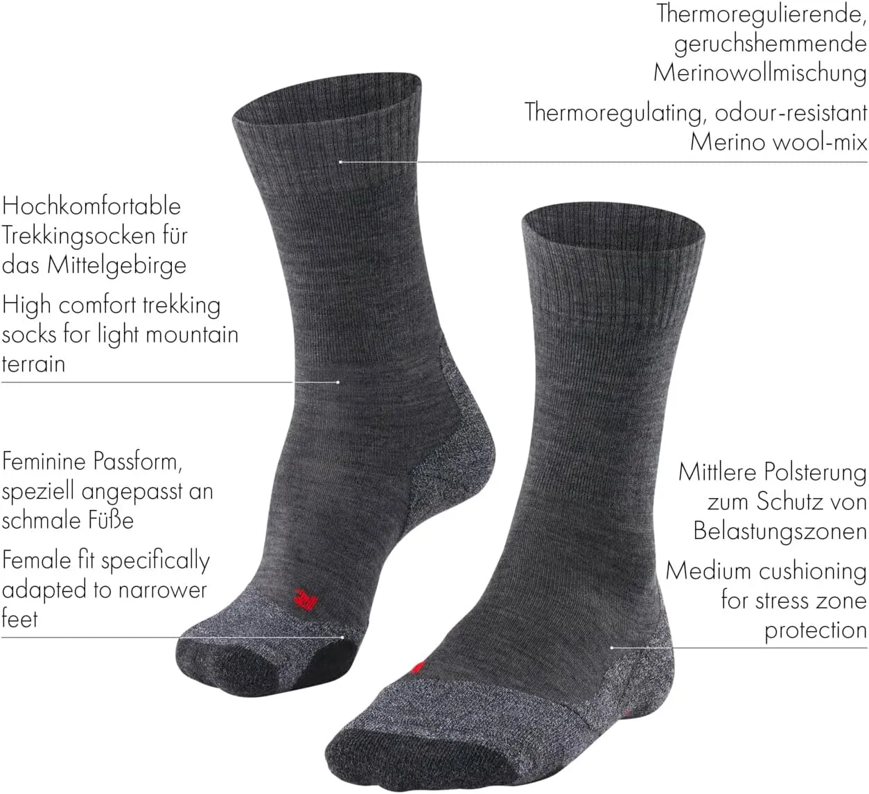 FALKE Women's TK2 Explore Hiking Socks, Breathable Merino Wool, 1 Pair