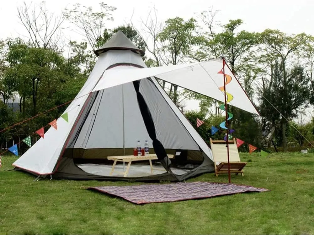 Family Camping Tent Large Waterproof Tipi 4 Person Room Teepee Tent Instant Setup Double Layer for Outdoor Trip Yurt Truck Tent