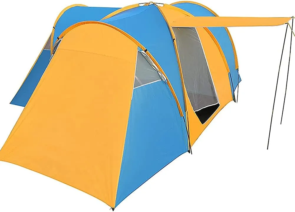 Family Camping Tent Oversized Portable Tunnel Tent for 6-9 Person with 3 Sleeping Rooms and Sun Canopy Porch Waterproof Dome Tent