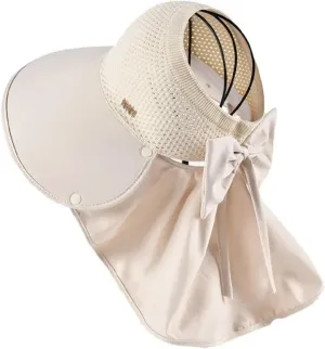 Fashion Wide Brim Cap Hat Shawl Sunblock Women Summer Outdoor UV-Proof Empty Wide Brim Visor Sun