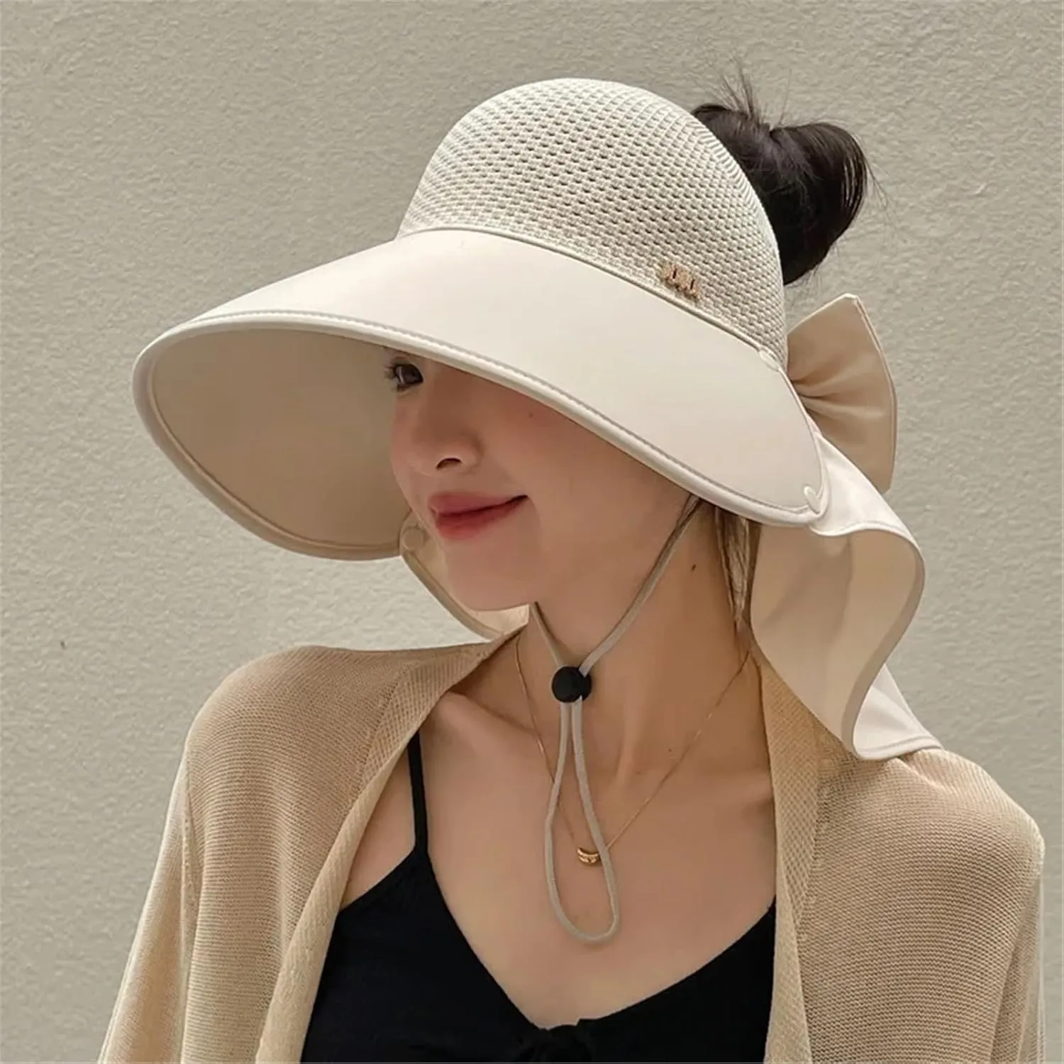 Fashion Wide Brim Cap Hat Shawl Sunblock Women Summer Outdoor UV-Proof Empty Wide Brim Visor Sun