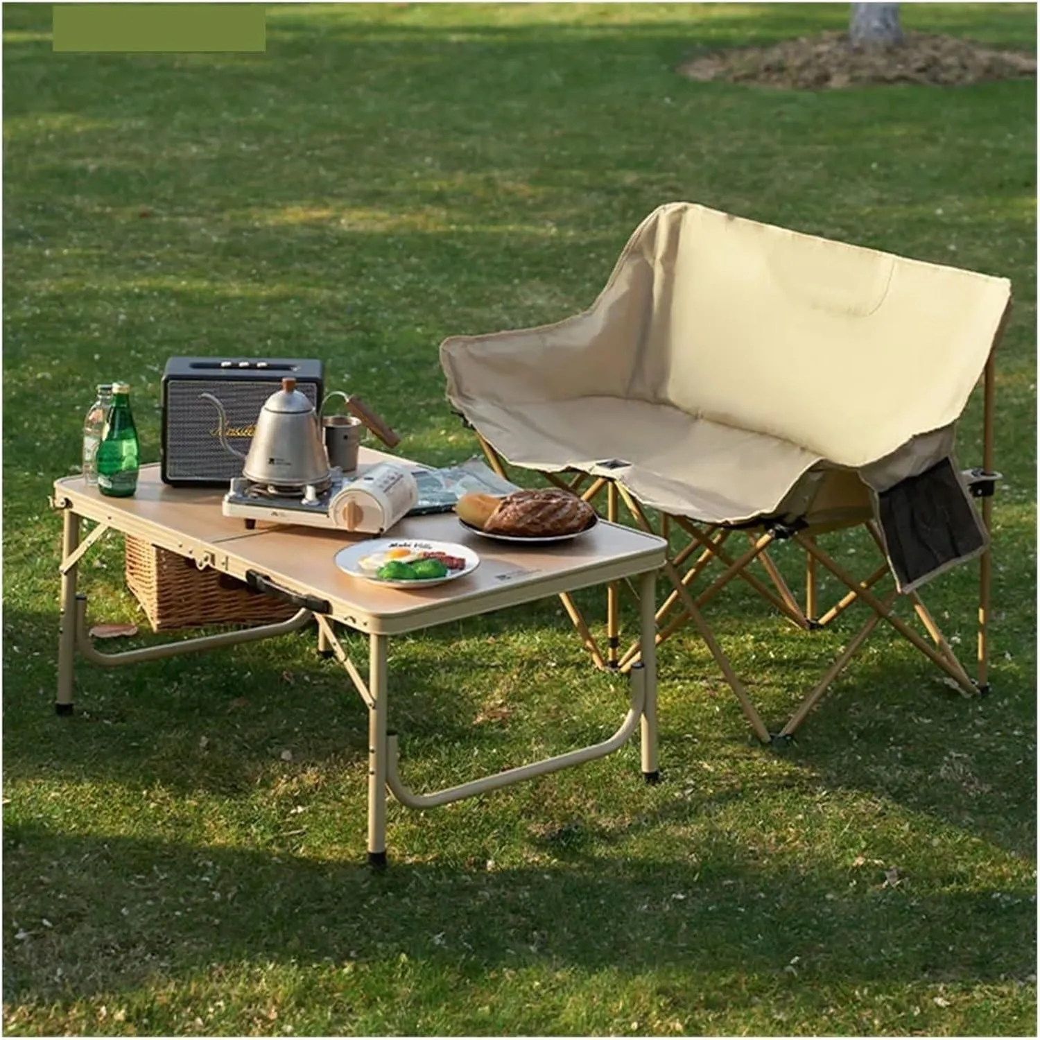 Fasion Double Moon Chair Outdoor Folding Chair Portable Backrest Fishing Stool Nature Hike Reclining Chair Camping Light(Fine Sand Yellow)