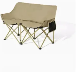 Fasion Double Moon Chair Outdoor Folding Chair Portable Backrest Fishing Stool Nature Hike Reclining Chair Camping Light(Fine Sand Yellow)