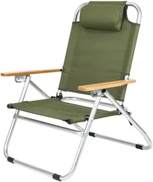 Fasion Lohascamping Outdoor Long Relaxation Camping Chair with Pillow Foldable Adjustable Desk Portable Fishing Recliner Travel Picnic Light(Green Chair 1 pc)