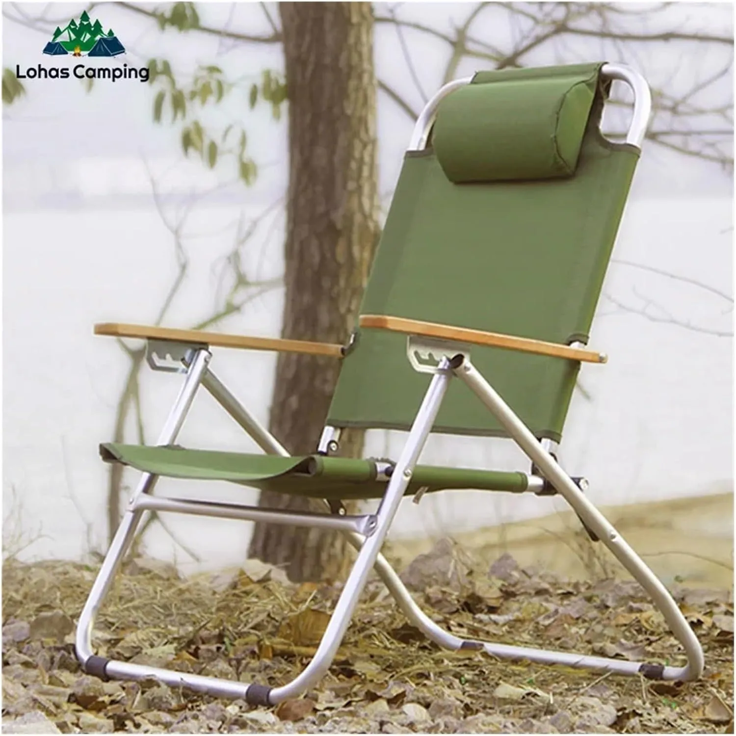 Fasion Lohascamping Outdoor Long Relaxation Camping Chair with Pillow Foldable Adjustable Desk Portable Fishing Recliner Travel Picnic Light(Green Chair 2 pcs)