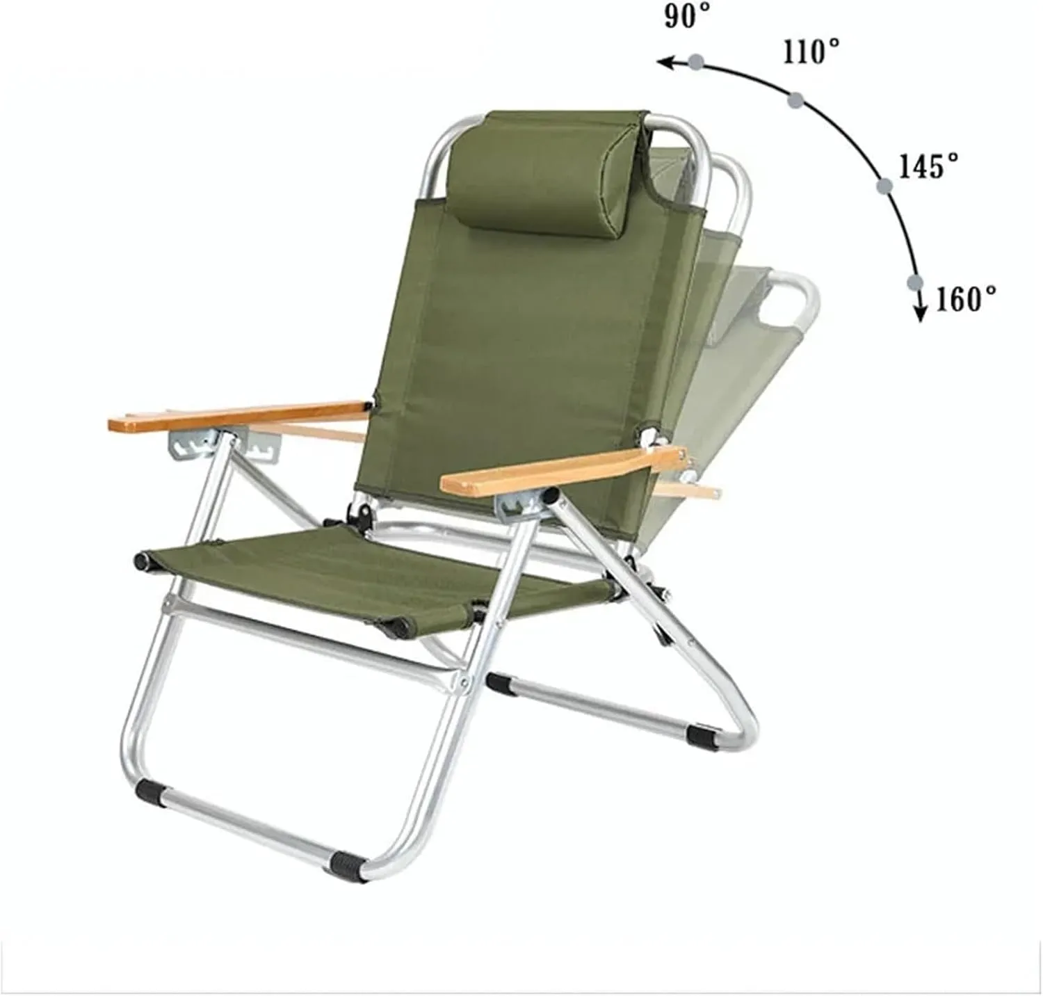 Fasion Lohascamping Outdoor Long Relaxation Camping Chair with Pillow Foldable Adjustable Desk Portable Fishing Recliner Travel Picnic Light(Green Chair 2 pcs)
