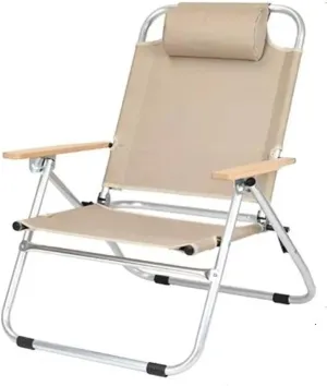 Fasion Lohascamping Outdoor Long Relaxation Camping Chair with Pillow Foldable Adjustable Desk Portable Fishing Recliner Travel Picnic Light(Khaki Chair 1 pc)