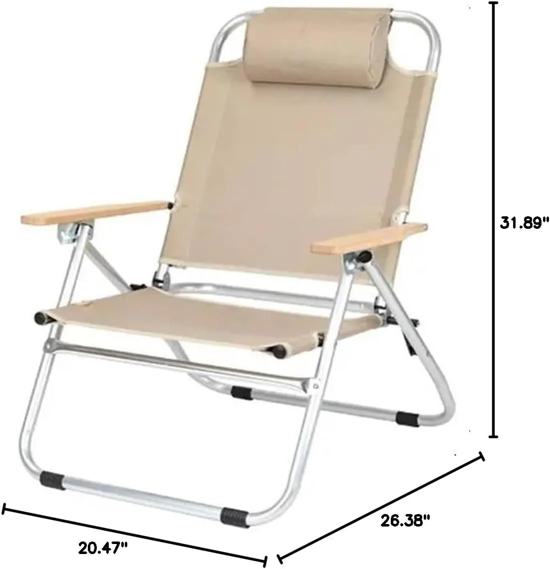 Fasion Lohascamping Outdoor Long Relaxation Camping Chair with Pillow Foldable Adjustable Desk Portable Fishing Recliner Travel Picnic Light(Khaki Chair 1 pc)
