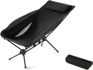 Fasion Outdoor Portable Convenient Folding Chair Camping Ultra-Light Moon Chair Aluminum Alloy with Pillow Portable Recliner Light(Black)