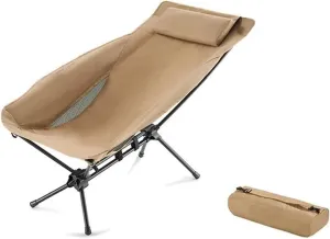 Fasion Outdoor Portable Convenient Folding Chair Camping Ultra-Light Moon Chair Aluminum Alloy with Pillow Portable Recliner Light(Khaki)
