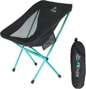 FE Active Compact Folding Chair - Strong & Sturdy Ultralight Portable Camping Chair Comfortable for Adults & Kids. Ideal Camping, Travel, Hiking, Beach Gear & Essentials | Designed in California, USA