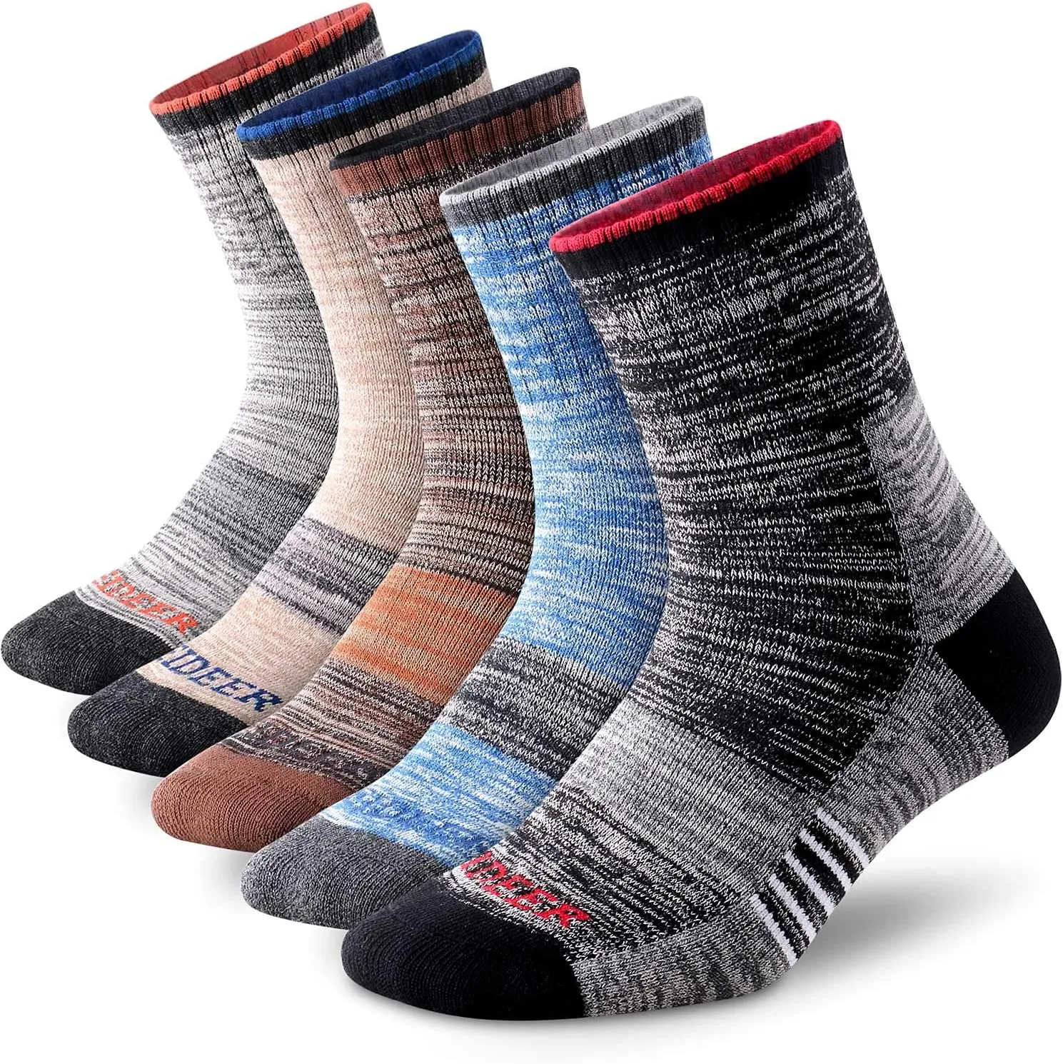 FEIDEER Men's Hiking Walking Socks, Multi-pack Wicking Cushioned Outdoor Recreation Quarter Crew Socks